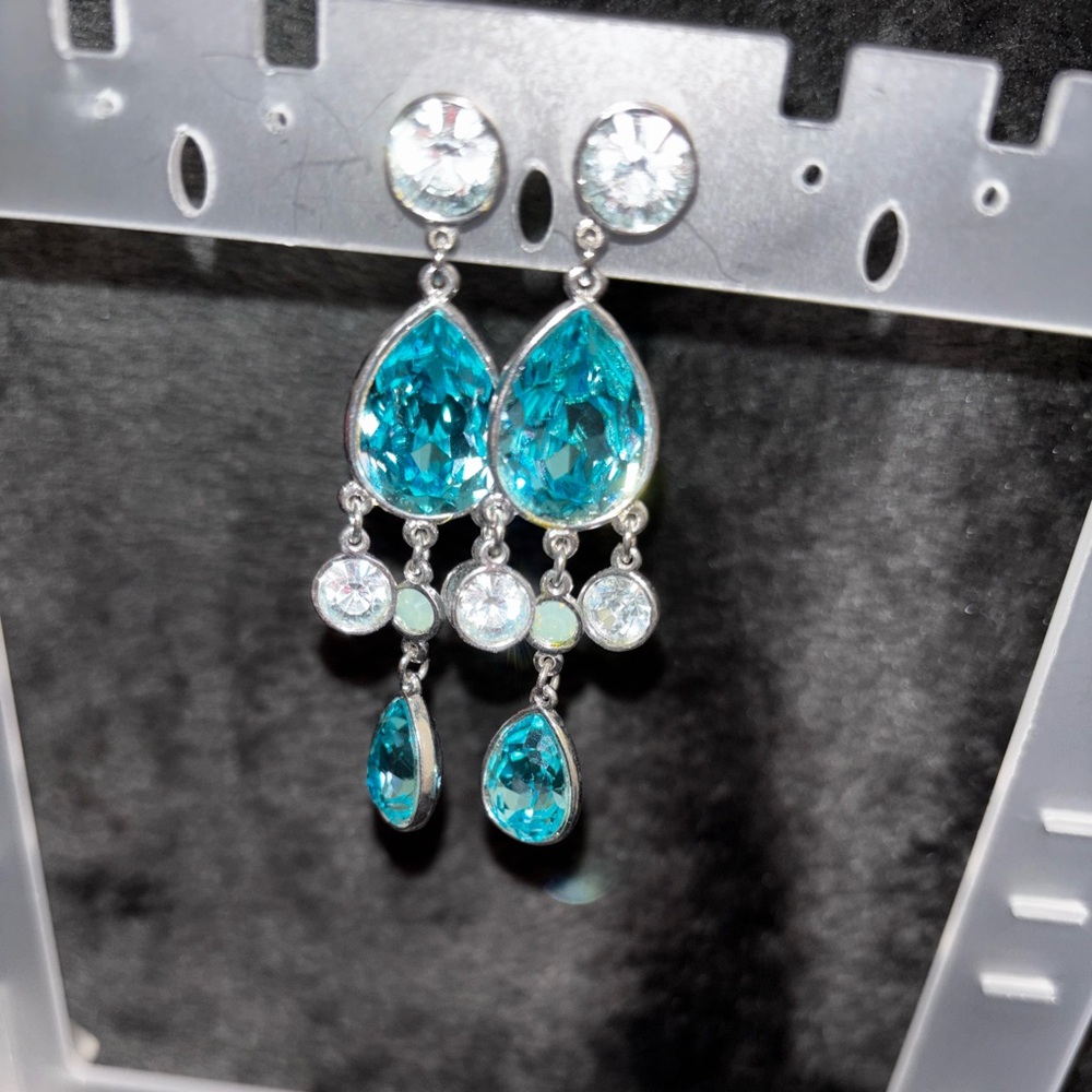 Elegant Silver and Blue Dangle Earrings with Tiered Design